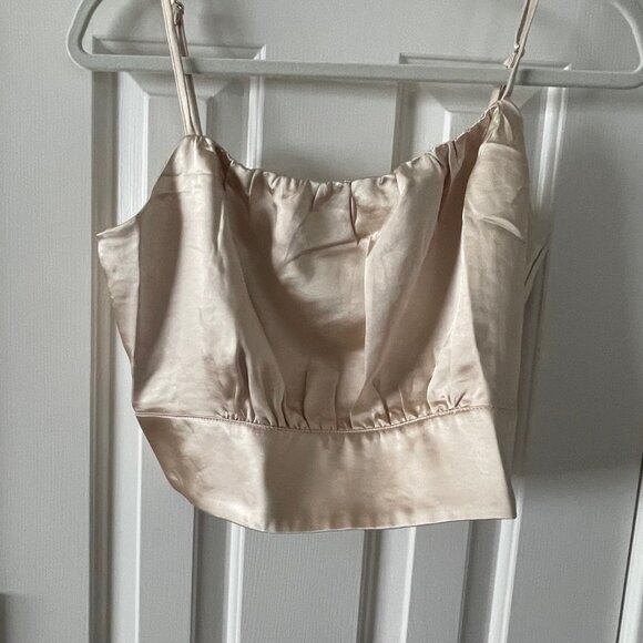 New Lulus Lux'd Out Champagne Satin Crop Top Tank Top Size XL Extra Large - Picture 1 of 11